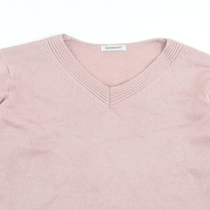 Damart Womens Pink V-Neck Acrylic Pullover Jumper Size 14