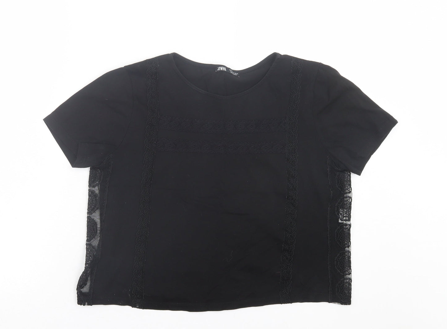 Womens UK Size M Zara Black Cropped T-Shirt