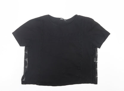 Womens UK Size M Zara Black Cropped T-Shirt