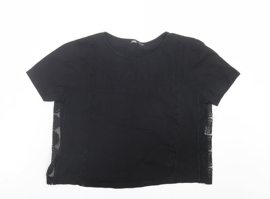 Womens UK Size M Zara Black Cropped T-Shirt
