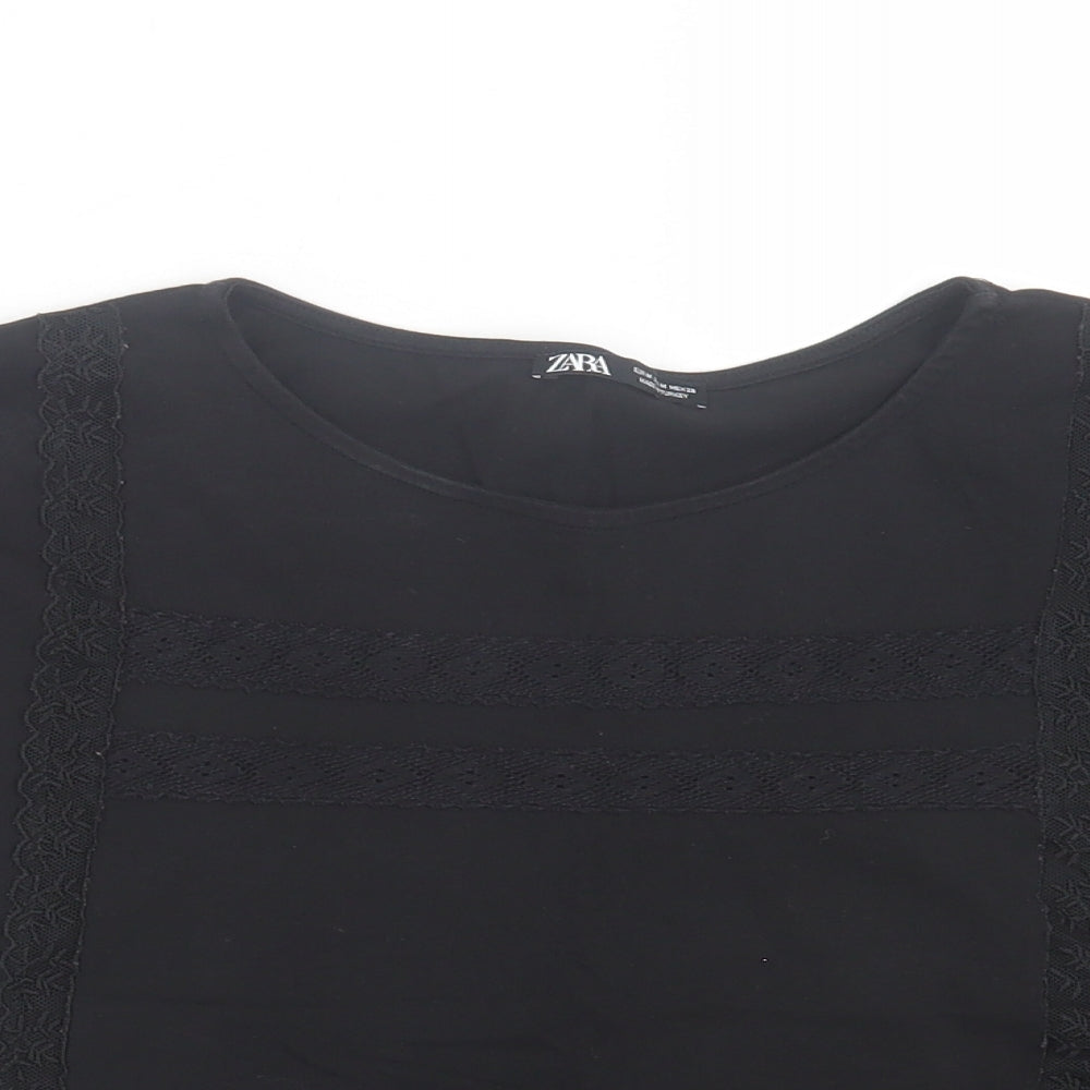 Womens UK Size M Zara Black Cropped T-Shirt