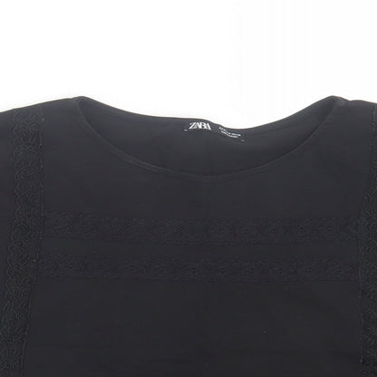 Womens UK Size M Zara Black Cropped T-Shirt