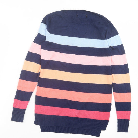 F&F Womens Multicoloured Crew Neck Striped Acrylic Pullover Jumper Size 6