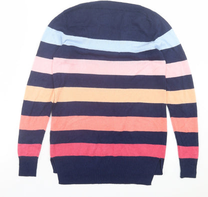 F&F Womens Multicoloured Crew Neck Striped Acrylic Pullover Jumper Size 6
