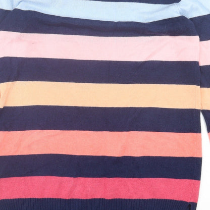 F&F Womens Multicoloured Crew Neck Striped Acrylic Pullover Jumper Size 6