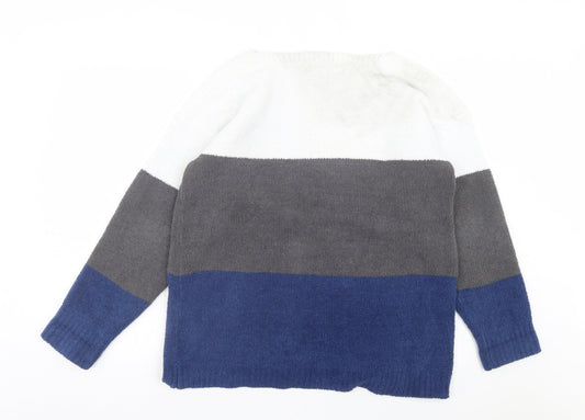 arista Womens Blue Crew Neck Striped Polyester Pullover Jumper Size 18