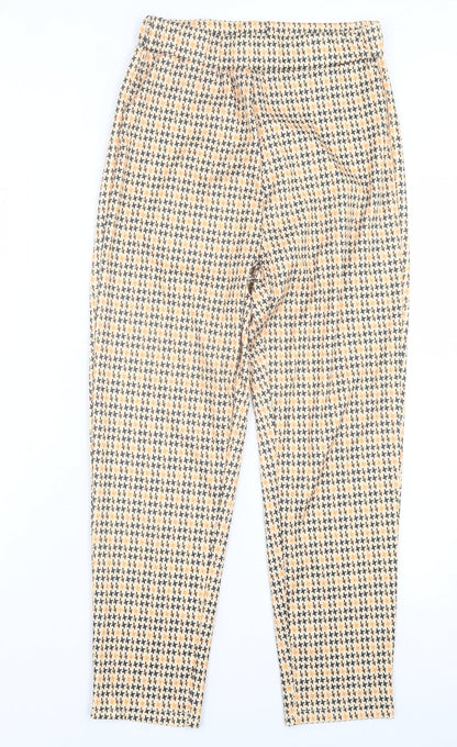 Preworn Womens Orange Houndstooth Polyester Trousers Size S L25 in Regular