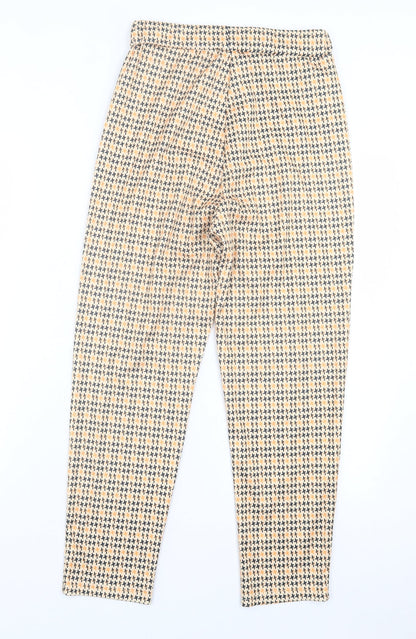 Preworn Womens Orange Houndstooth Polyester Trousers Size S L25 in Regular