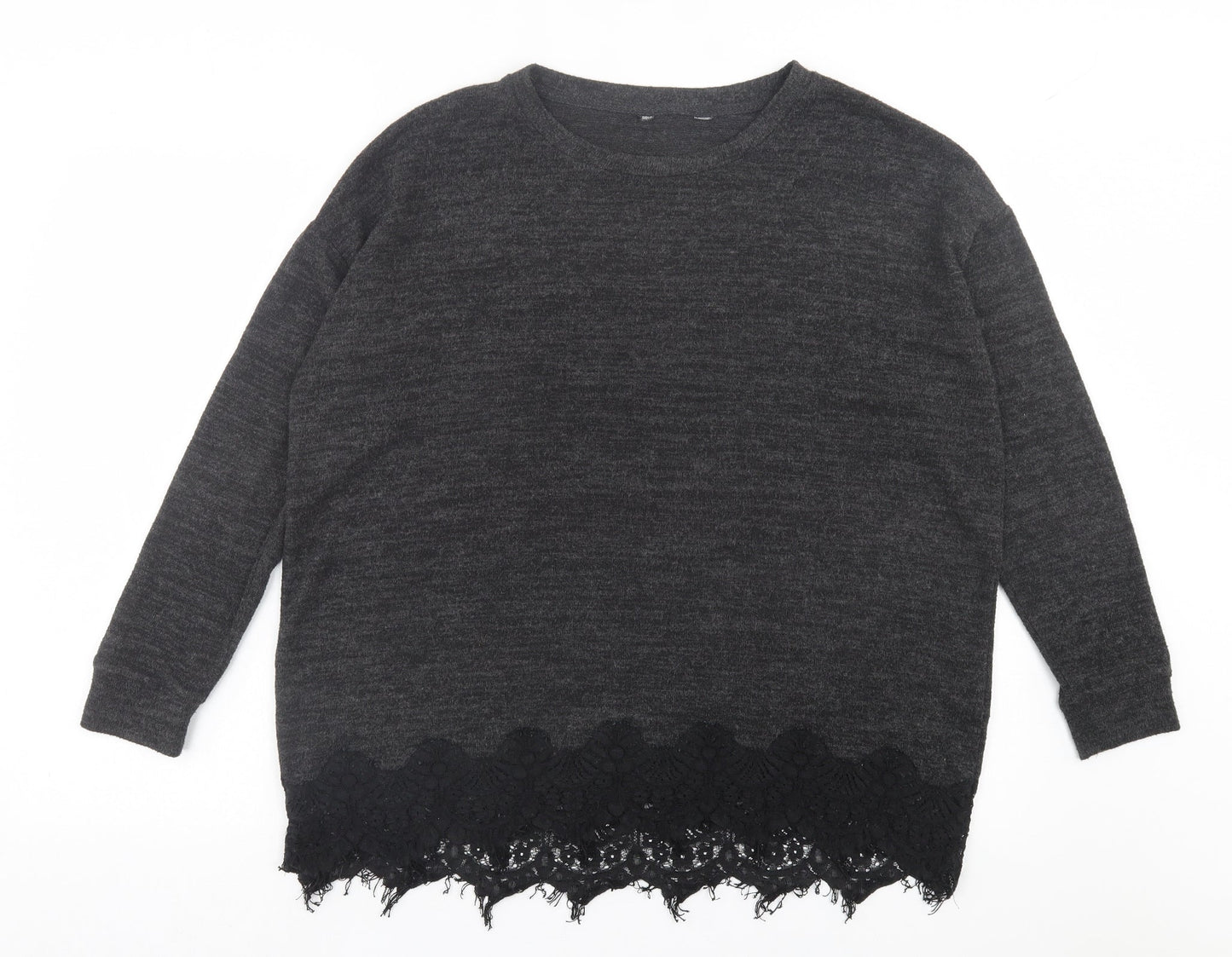 F&F Womens Grey Crew Neck Polyester Pullover Jumper Size 14