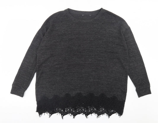 F&F Womens Grey Crew Neck Polyester Pullover Jumper Size 14