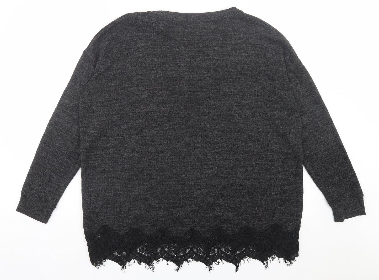 F&F Womens Grey Crew Neck Polyester Pullover Jumper Size 14