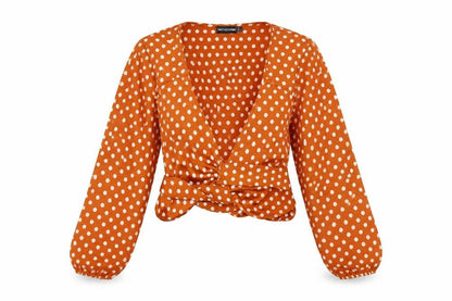 Womens UK Size 8 PRETTYLITTLETHING Brown Wrap Blouse