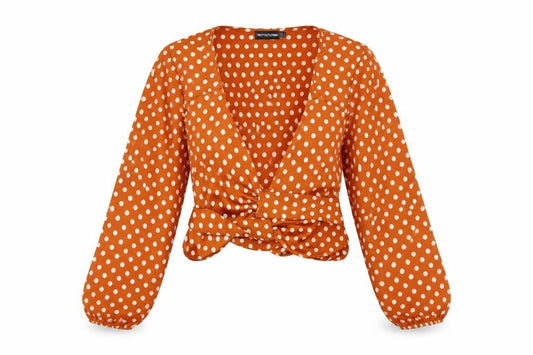 Womens UK Size 8 PRETTYLITTLETHING Brown Wrap Blouse