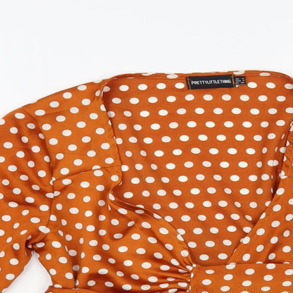 Womens UK Size 8 PRETTYLITTLETHING Brown Wrap Blouse