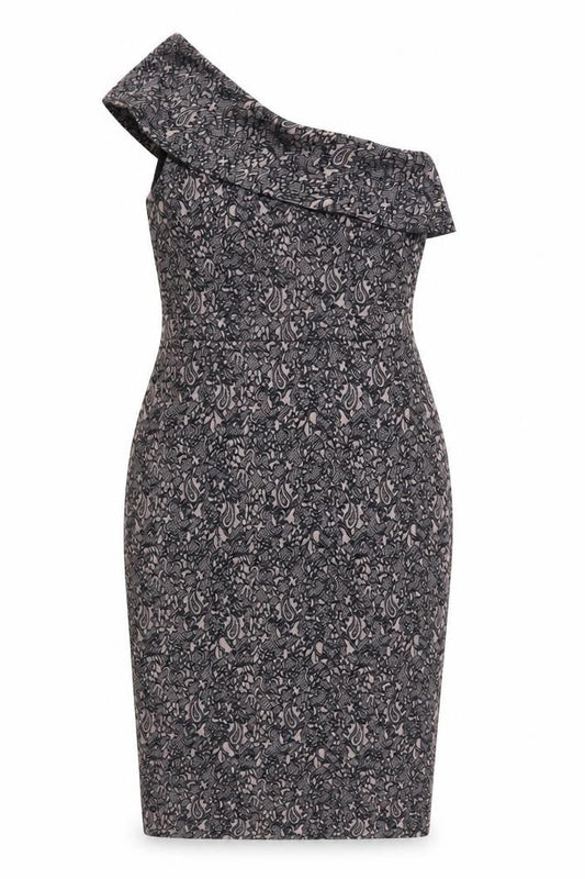 NEXT Womens Pink Floral Viscose Pencil Dress Size 8 One Shoulder Zip - Lace Overlay