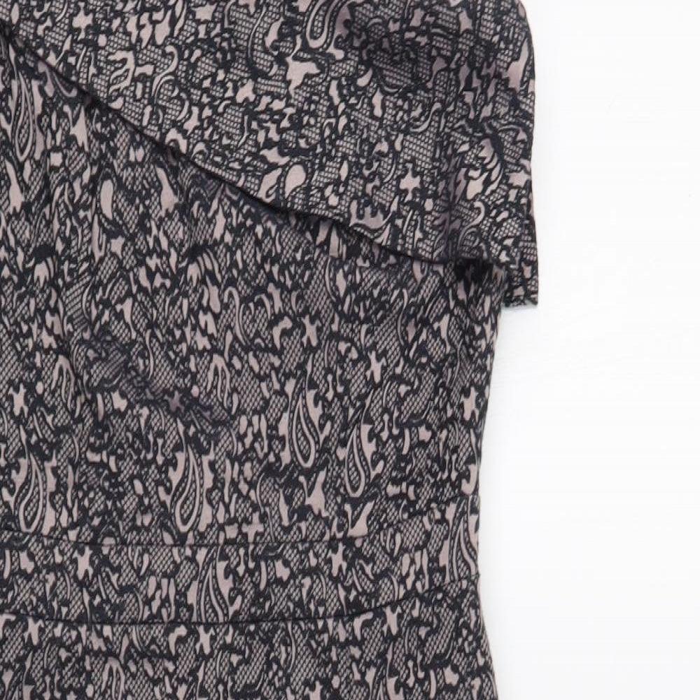 NEXT Womens Pink Floral Viscose Pencil Dress Size 8 One Shoulder Zip - Lace Overlay