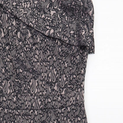 NEXT Womens Pink Floral Viscose Pencil Dress Size 8 One Shoulder Zip - Lace Overlay