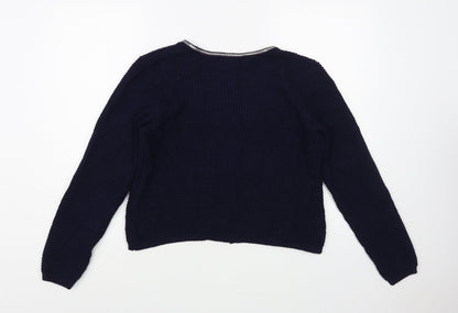 Breal Womens Blue Round Neck Acrylic Cardigan Jumper Size M