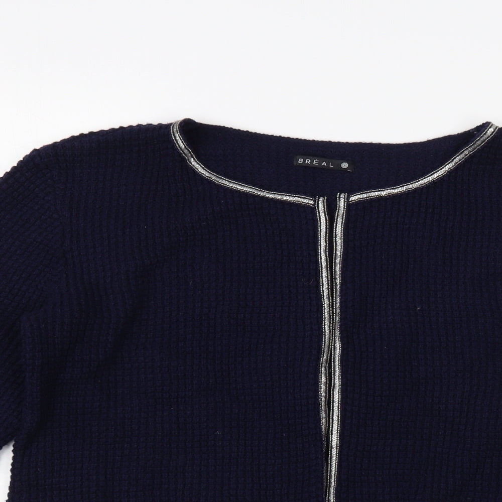 Breal Womens Blue Round Neck Acrylic Cardigan Jumper Size M