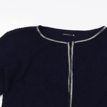 Breal Womens Blue Round Neck Acrylic Cardigan Jumper Size M