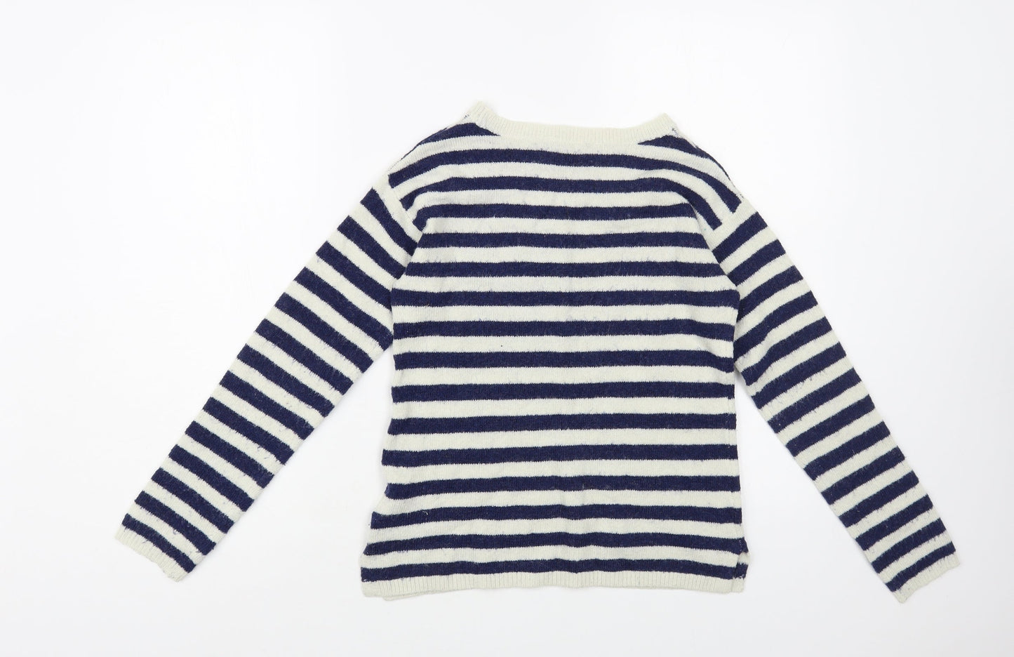 H&M Girls Ivory Crew Neck Striped Acrylic Pullover Jumper Size 10-11 Years Pullover - Love