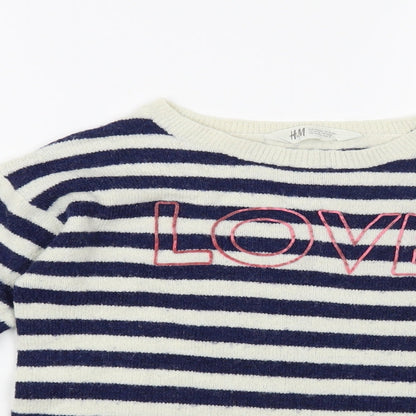 H&M Girls Ivory Crew Neck Striped Acrylic Pullover Jumper Size 10-11 Years Pullover - Love