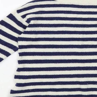 H&M Girls Ivory Crew Neck Striped Acrylic Pullover Jumper Size 10-11 Years Pullover - Love