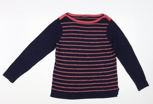 Bonmarché Womens Blue Boat Neck Striped Cotton Pullover Jumper Size 12