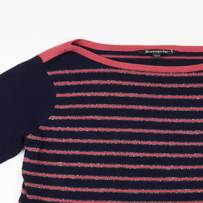 Bonmarché Womens Blue Boat Neck Striped Cotton Pullover Jumper Size 12