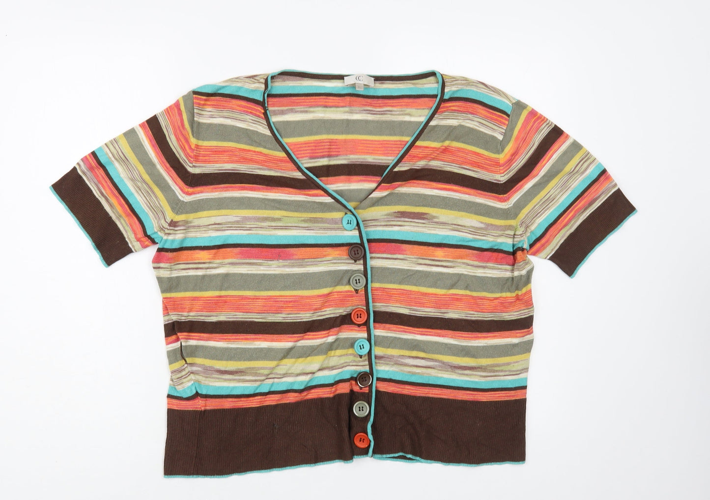 CC Petite Womens Multicoloured V-Neck Striped Viscose Cardigan Jumper Size XL