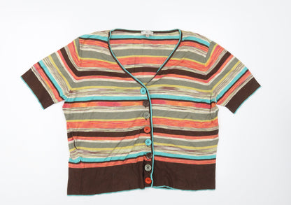 CC Petite Womens Multicoloured V-Neck Striped Viscose Cardigan Jumper Size XL