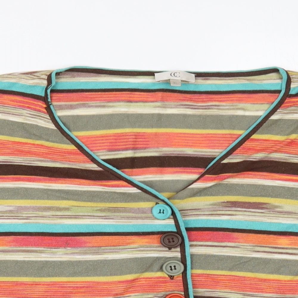 CC Petite Womens Multicoloured V-Neck Striped Viscose Cardigan Jumper Size XL