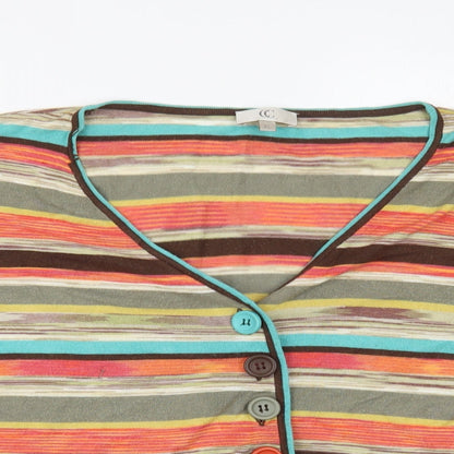 CC Petite Womens Multicoloured V-Neck Striped Viscose Cardigan Jumper Size XL