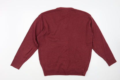 Carson Mens Purple V-Neck Geometric Cotton Pullover Jumper Size M