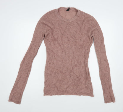 Yas Womens Pink Crew Neck Acrylic Pullover Jumper Size S