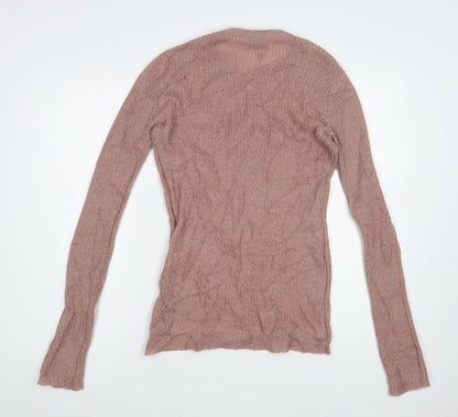 Yas Womens Pink Crew Neck Acrylic Pullover Jumper Size S