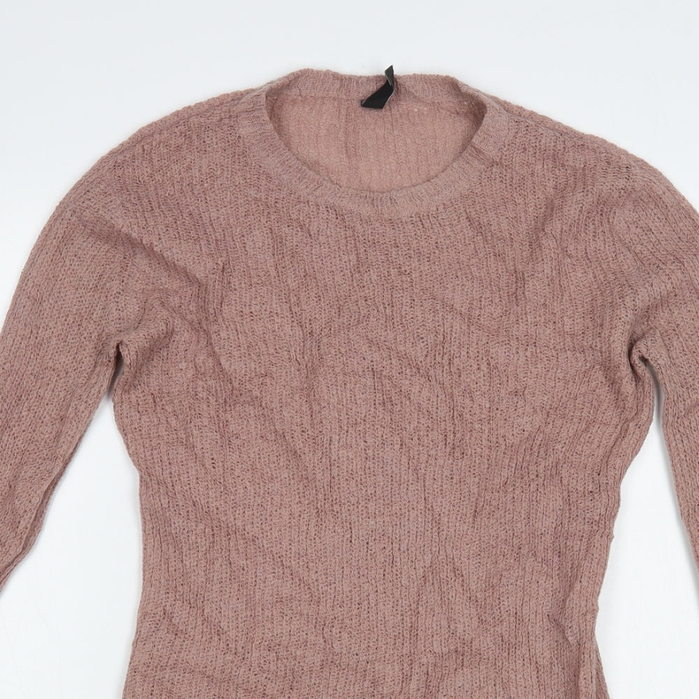 Yas Womens Pink Crew Neck Acrylic Pullover Jumper Size S