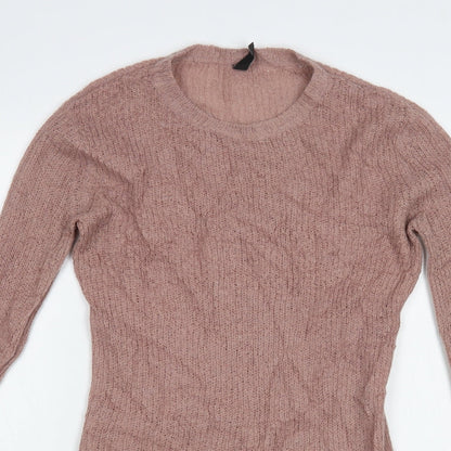 Yas Womens Pink Crew Neck Acrylic Pullover Jumper Size S
