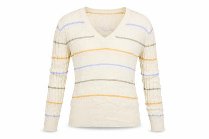 Marks and Spencer Womens Ivory V-Neck Striped Viscose Pullover Jumper Size S