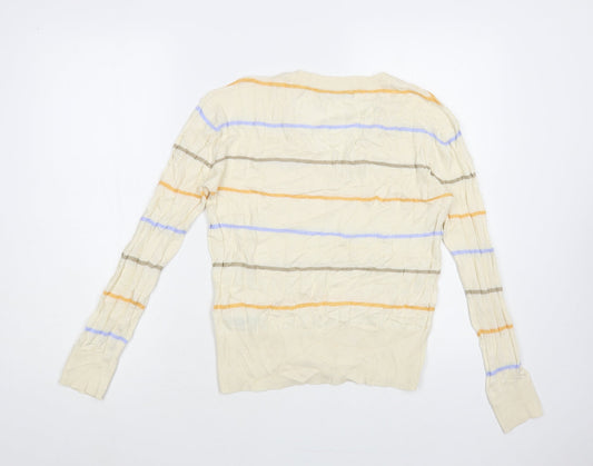 Marks and Spencer Womens Ivory V-Neck Striped Viscose Pullover Jumper Size S