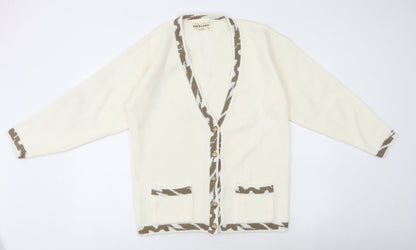 Polkadot Womens Ivory V-Neck Acrylic Pullover Jumper Size L