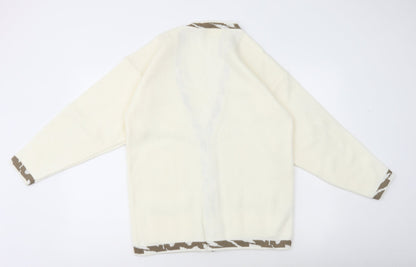 Polkadot Womens Ivory V-Neck Acrylic Pullover Jumper Size L