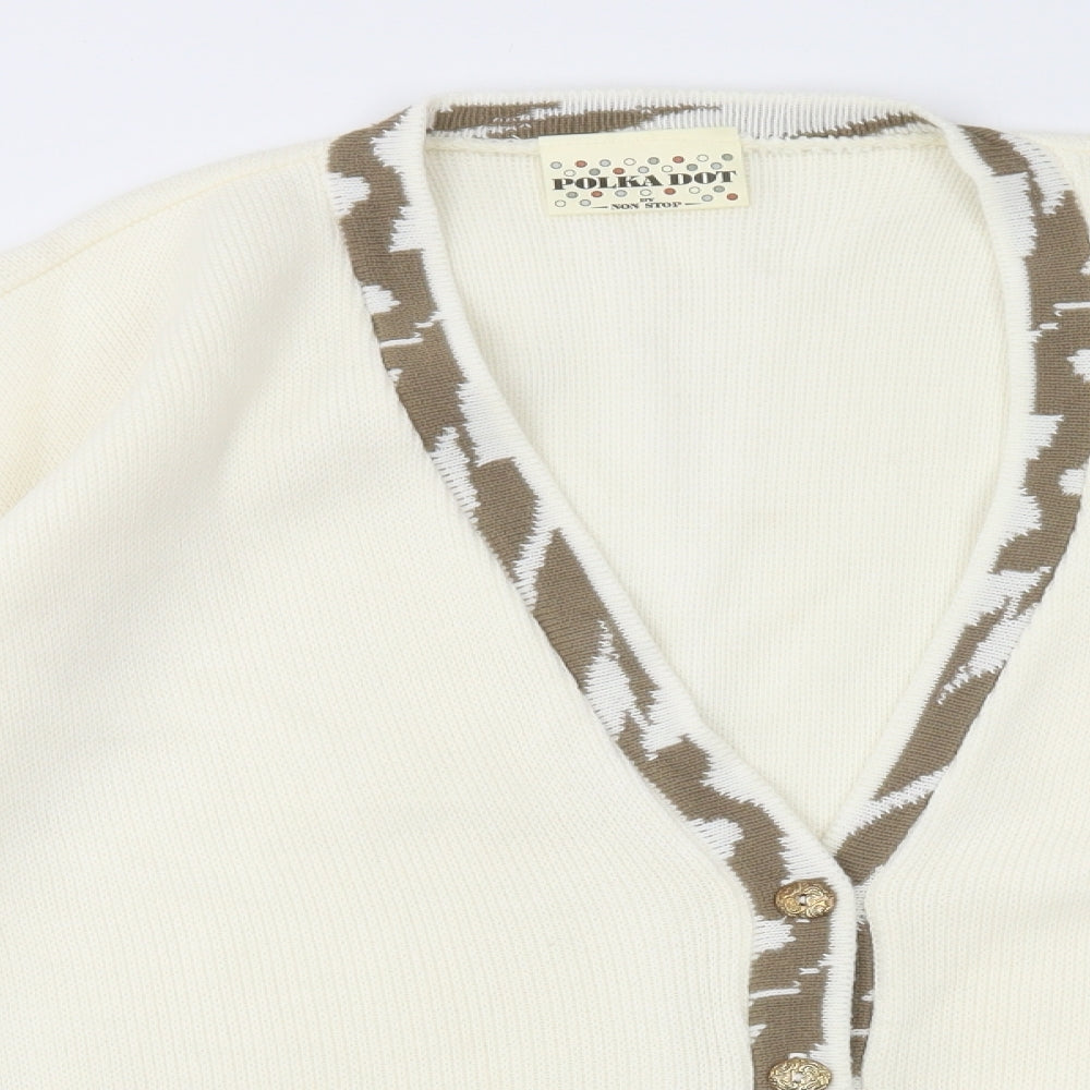 Polkadot Womens Ivory V-Neck Acrylic Pullover Jumper Size L