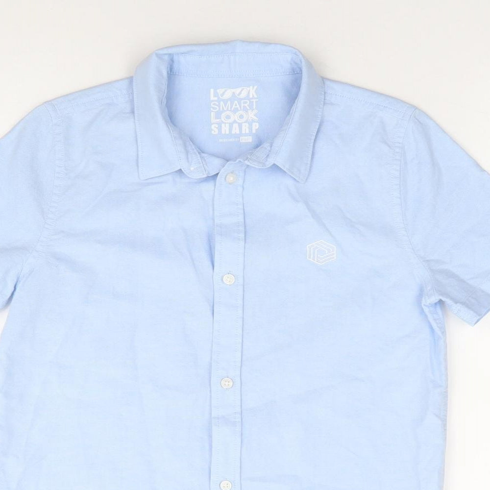 F&F Boys Blue 100% Cotton Jersey Button-Up Size 10-11 Years Collared Button