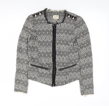 Pull & Bear Womens Black Geometric Jacket Size S Zip