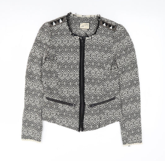 Pull & Bear Womens Black Geometric Jacket Size S Zip