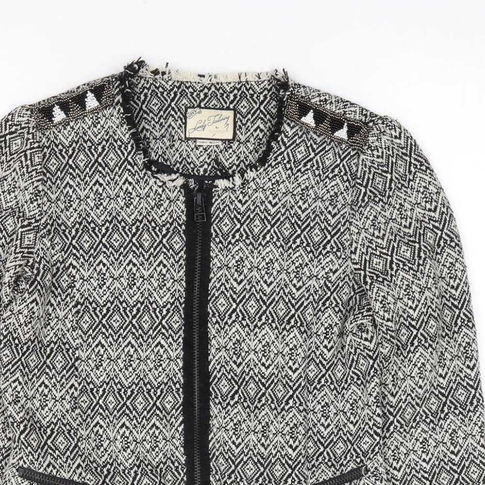 Pull & Bear Womens Black Geometric Jacket Size S Zip