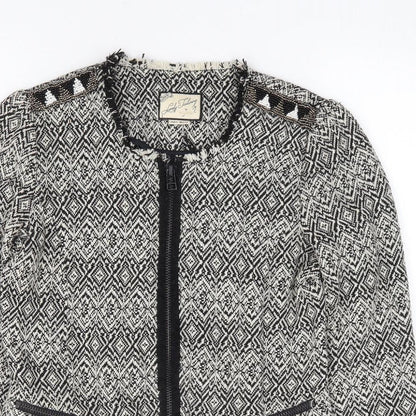 Pull & Bear Womens Black Geometric Jacket Size S Zip