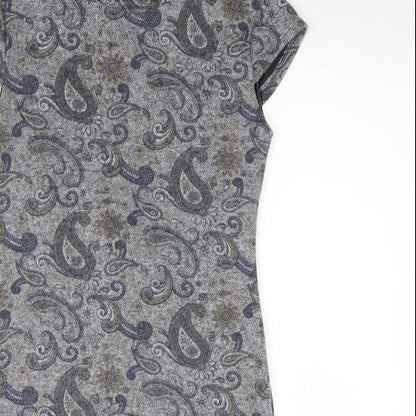 Izabel London Womens Grey Paisley Polyester Pencil Dress Size 10 Round Neck Zip