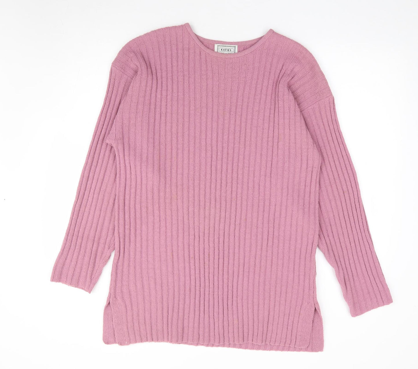 Katies Womens Pink Crew Neck Acrylic Pullover Jumper Size M